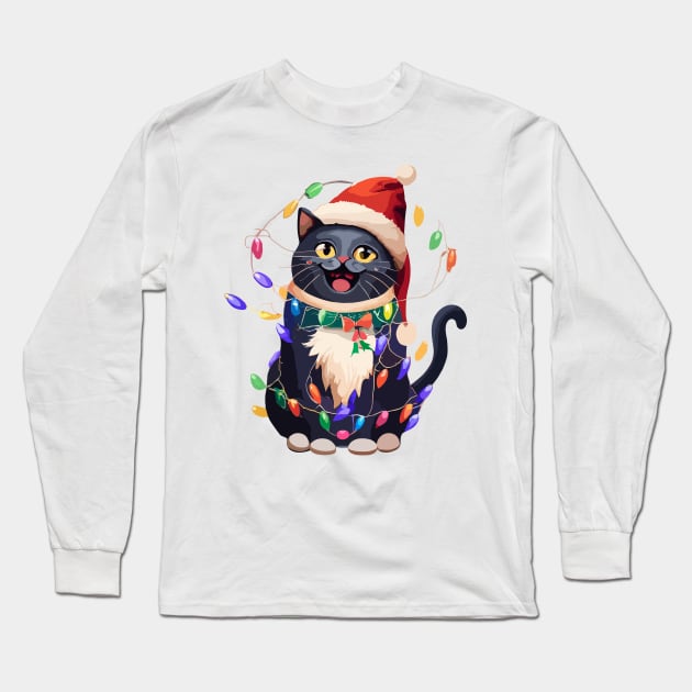 Christmas Lights Cat Merry Catmas Long Sleeve T-Shirt by VisionDesigner